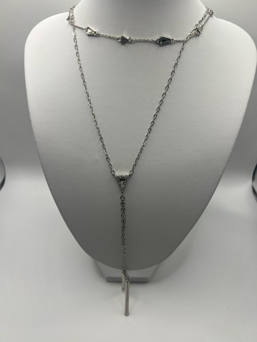 Guess Silver Layered Y-Necklace with Bar Pendant